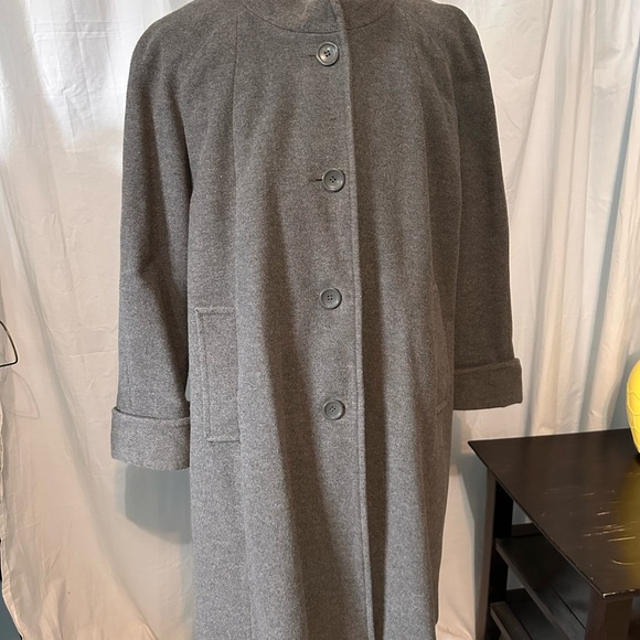 Ulla Popken Size 16/18 Wool Blend Button Up Coat. 40” Hem. Pockets. Band Collar - Picture 1 of 9
